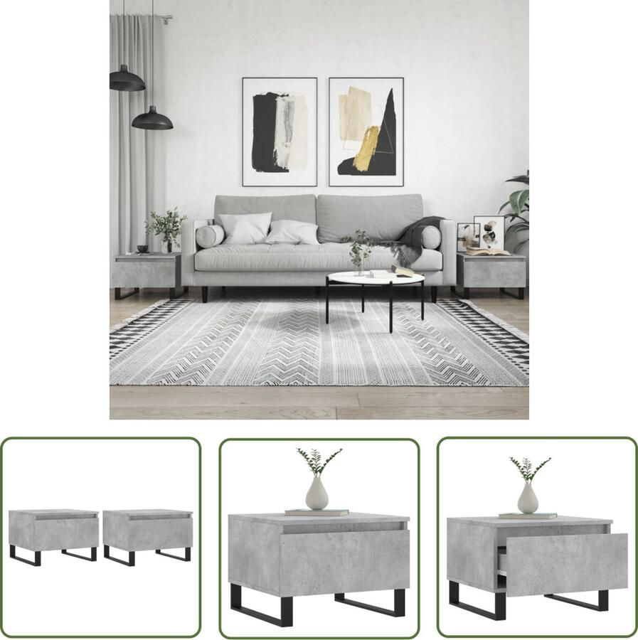 The Living Store Salontafel Betongrijs Bewerkt hout en metaal 50 x 46 x 35 cm Lade Salontafel Bijzettafel Houten Salontafel Beton Grijze Salontafel Design Salontafel