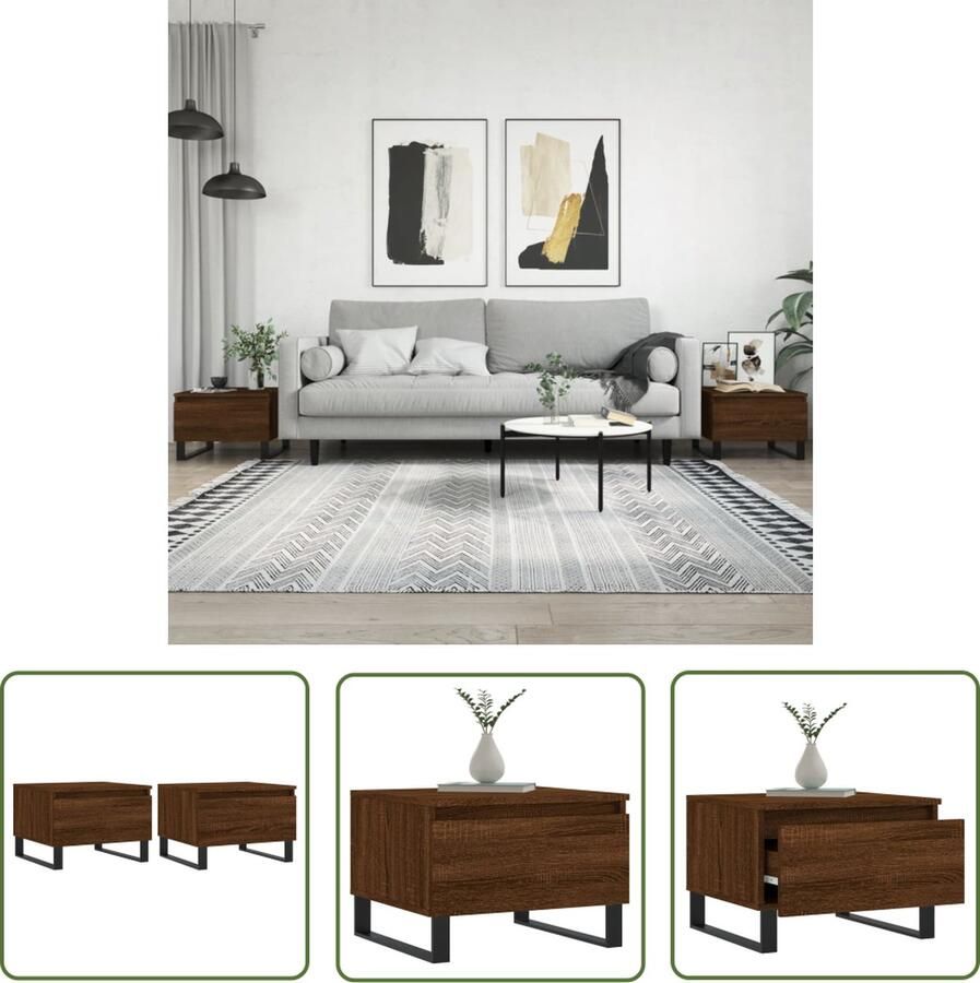 The Living Store Salontafel Bewerkt Hout Vochtbestendig Met Lade Stevig Tafelblad Metalen Poten Salontafel Bijzettafel Houten Salontafel Bewerkt Hout Bruine Eiken