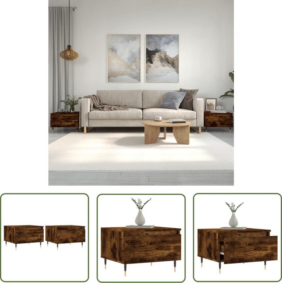 The Living Store Salontafels Gerookt Eiken 50 x 46 x 35 cm Bewerkt Hout en Metaal Salontafel Bijzettafel Houten Salontafel Salontafeltje Eiken Salontafel