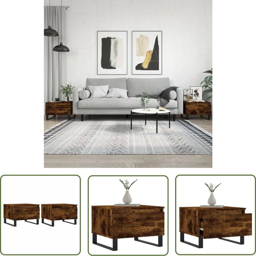 The Living Store Salontafels 2 st 50x46x35 cm bewerkt hout gerookt eikenkleurig Salontafel Bijzettafel Houten Salontafel Salontafeltje Koffietafel