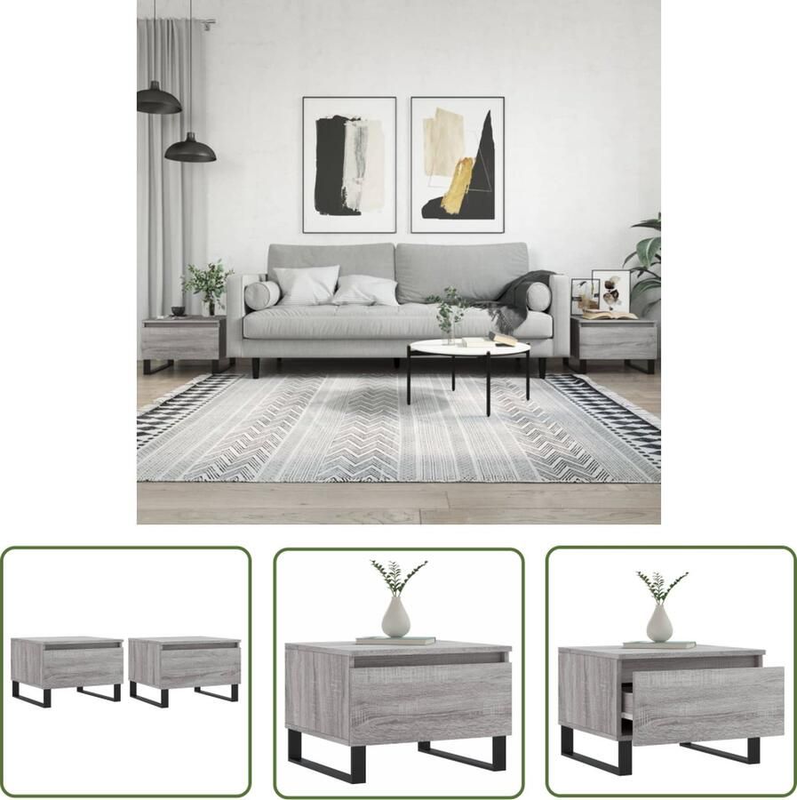 The Living Store Salontafel Bijzettafel Bewerkt hout Vochtbestendig Met lade Stevig tafelblad Metalen poten Salontafel Bijzettafel Houten Salontafel Grijze Salontafel Metaalsalontafel