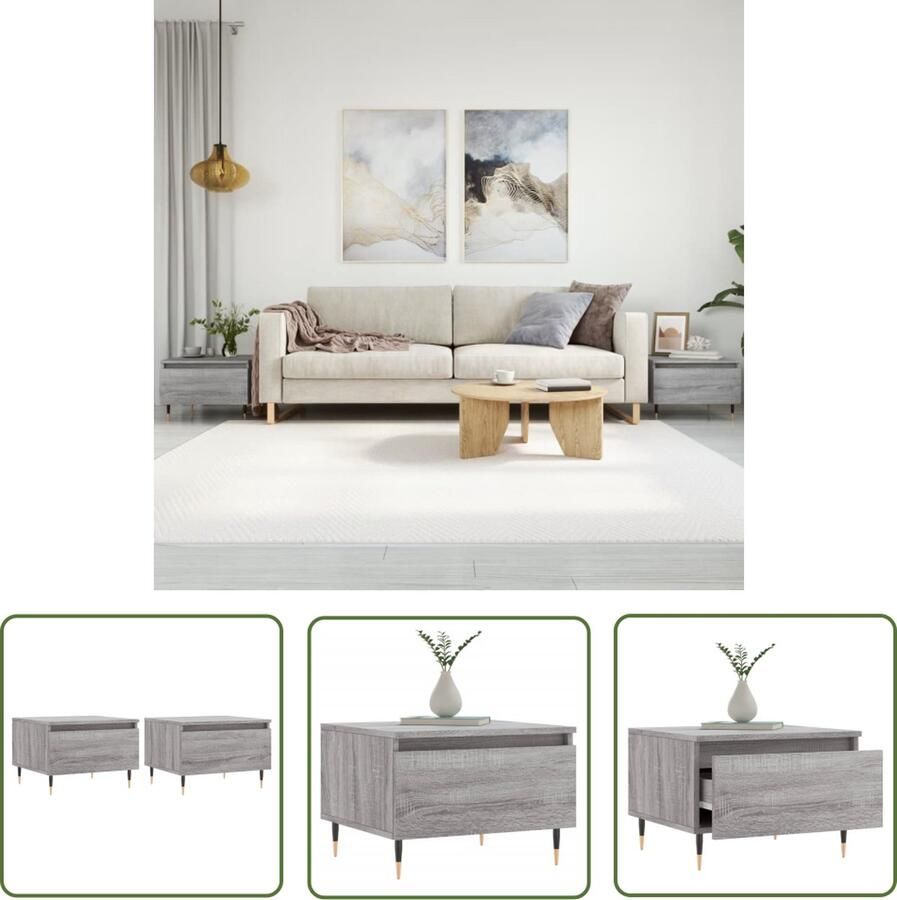 The Living Store Salontafel Grijs Sonoma Eiken 50 x 46 x 35 cm Bewerkt Hout en Metaal Salontafel Bijzettafel Houten Salontafel Grijze Salontafel Design Salontafel