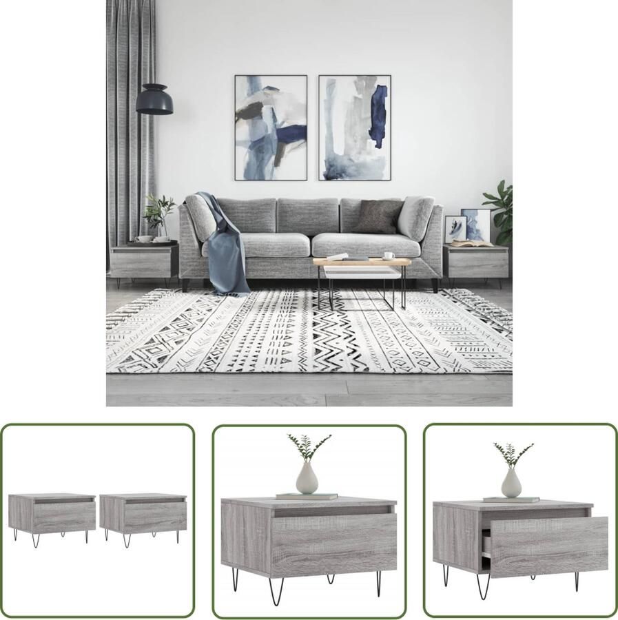 The Living Store Salontafels 2 st 50x46x35 cm bewerkt hout grijs sonoma eiken Salontafel Bijzettafel Houten Salontafel Grijze Salontafel Trendy Salontafel