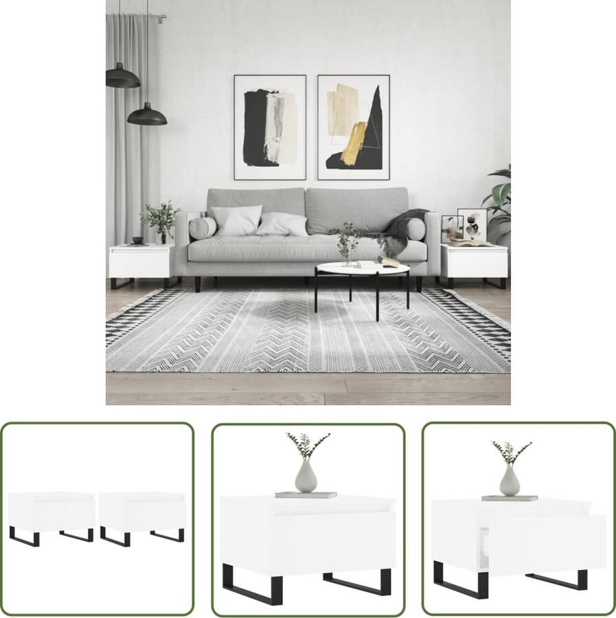 The Living Store Salontafels Trendy Bijzettafel 50 x 46 x 35 cm Bewerkt hout en metaal Salontafel Bijzettafel Houten Tafel Witte Tafel Modern Design