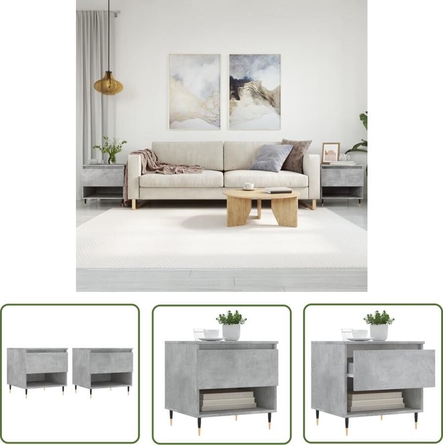 The Living Store Salontafel Bewerkt Hout Duurzaam en Stabiel 1 Lade en 1 Vak Stevig Tafelblad Metalen Poten Salontafel Bijzettafel Houten Salontafel Grijze Salontafel Modern Design