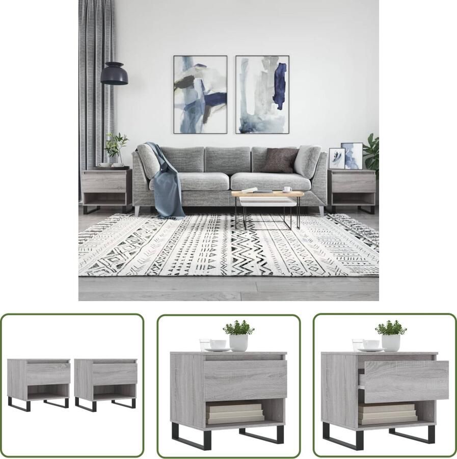 The Living Store Salontafels Grijs Sonoma Eiken Bewerkt Hout en Metaal 50 x 46 x 50 cm Salontafel Bijzettafel Houten Tafels Grijze Salontafel VidaXL