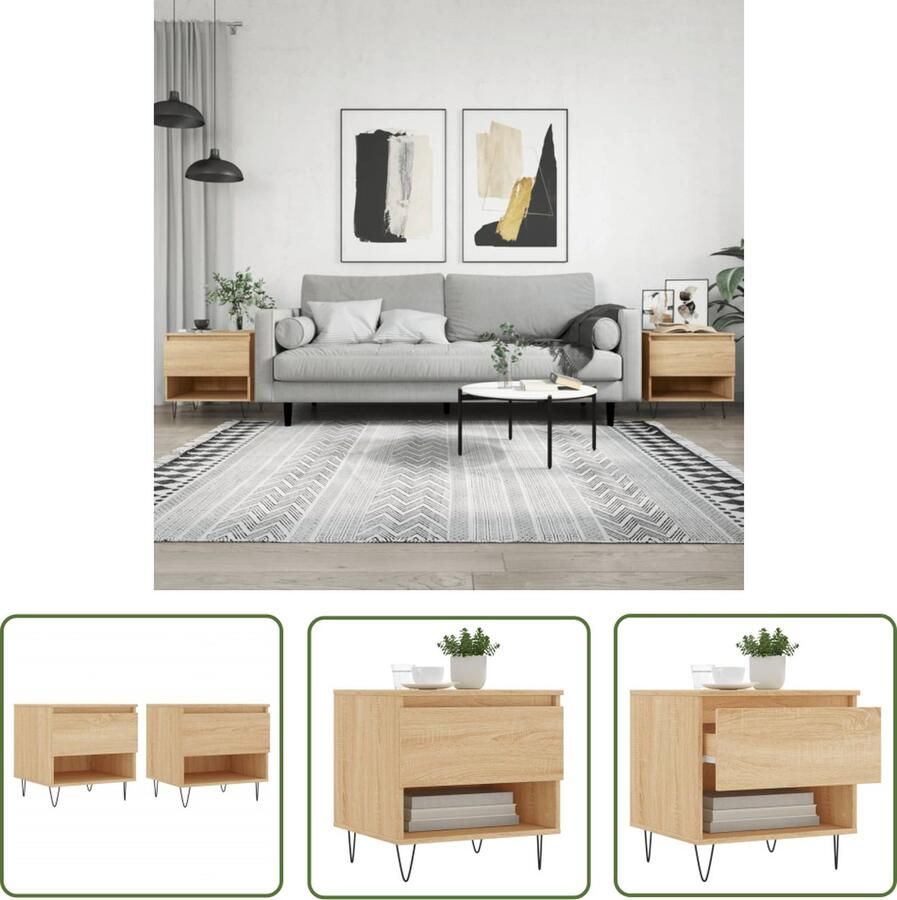The Living Store Salontafels 2 st 50x46x50 cm bewerkt hout sonoma eikenkleurig Salontafel Bijzettafel Houten Salontafel Eiken Salontafel Modern Salontafel