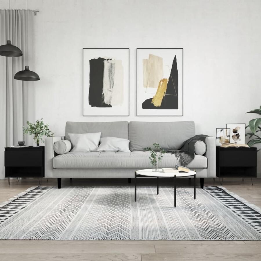 The Living Store Salontafels Bijzettafel Hout en Metaal 50 x 46 x 50 cm Lade en vak Zwart Salontafel Bijzettafel Houten Salontafel Zwarte Salontafel Modern Design