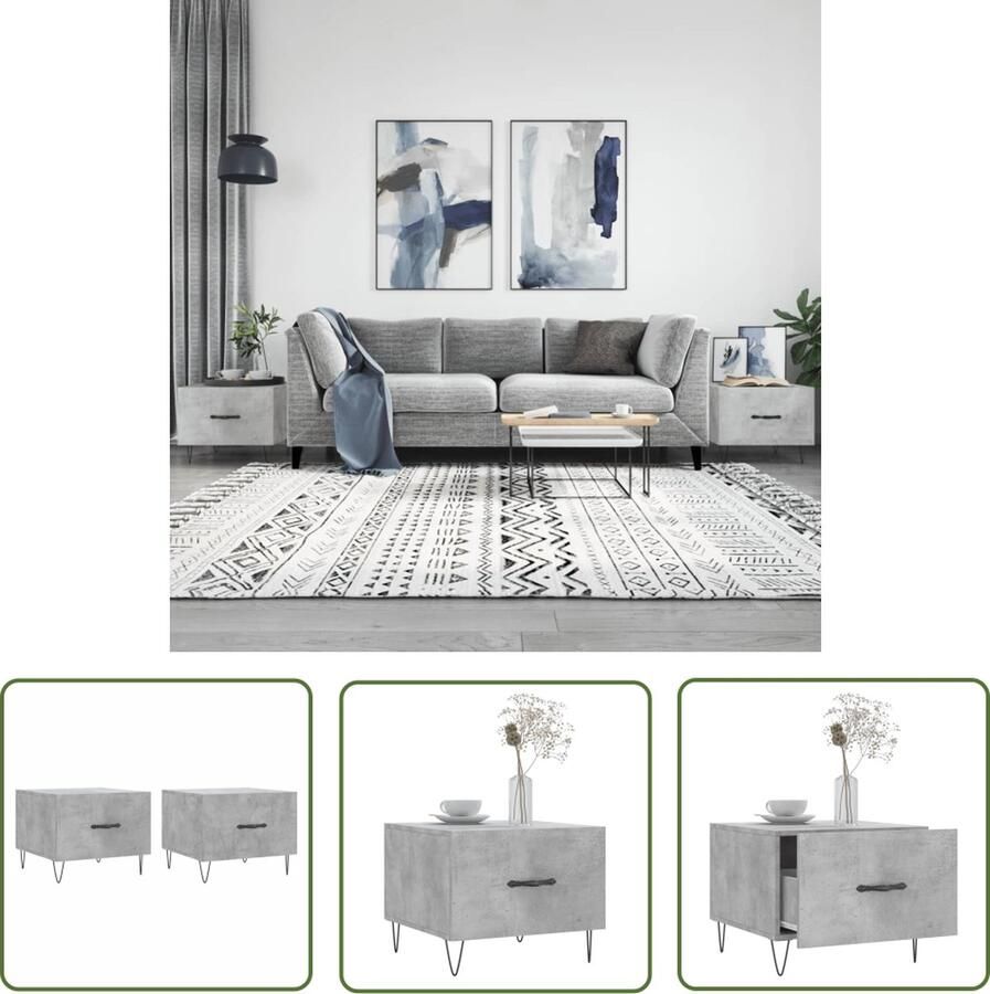 The Living Store Salontafels Betongrijs 50 x 50 x 40 cm Bewerkt hout en ijzer Salontafel Bijzettafel Houten Salontafel Beton Grijze Salontafel Salontafeltje - Foto 5