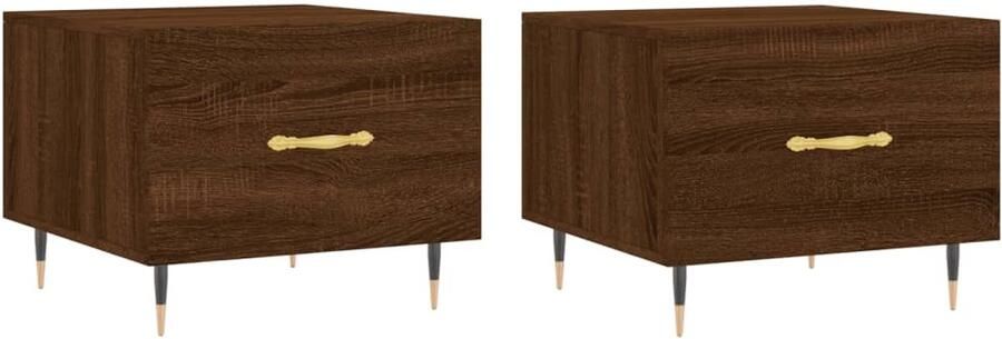 The Living Store Banktafel Salontafel Bruineiken 50 x 50 x 40 cm Bewerkt hout en ijzer Salontafel Bijzettafel Houten Salontafel Bruine Meubels Woonkamerdecoratie