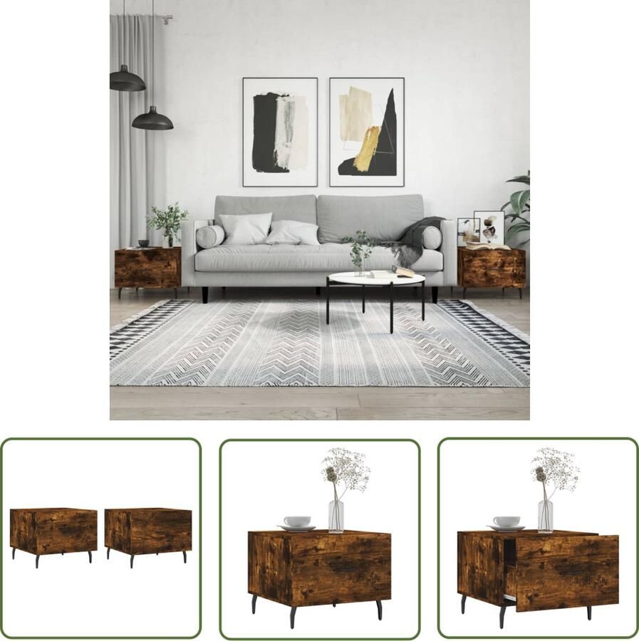 The Living Store Salontafels Gerookt Eiken 50 x 50 x 40 cm Bewerkt Hout en IJzer Salontafel Bijzettafel Houten Salontafel Salontafeltje Koffietafel