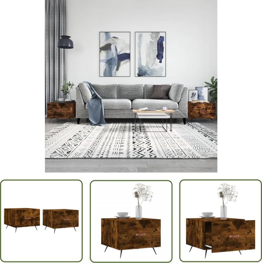 The Living Store Salontafels Trendy Bijzettafel met lade Stevig tafelblad IJzeren poten Gerookt eiken 50x50x40cm Salontafel Bijzettafel Houten Tafel Eiken Meubilair Modern Interieur