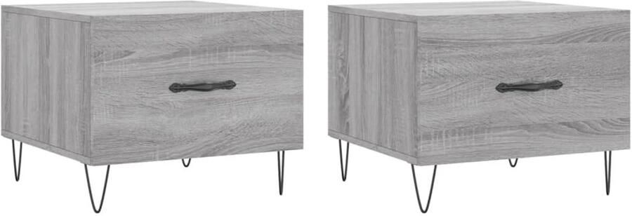 The Living Store Salontafels Grijs Sonoma Eiken Bewerkt hout en ijzer 50 x 50 x 40 cm (B x D x H) Met lade Salontafel Bijzettafel Houten Salontafel Grijze Salontafel Salontafeltje