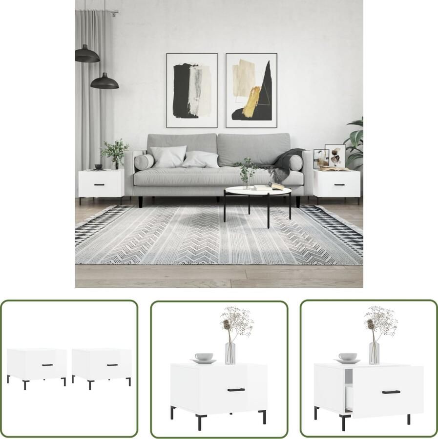 The Living Store Salontafel Trendy Bijzettafel 50 x 50 x 40 cm Hoogglans wit Salontafel Bijzettafel Trendy Hoogglans Wit Houten Salontafel
