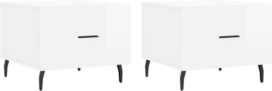 The Living Store Salontafels Trendy Bijzettafel 50 x 50 x 40 cm Kleur- Hoogglans wit Materiaal- Bewerkt hout en ijzer Salontafel Bijzettafel Trendy Tafels Witte Salontafel Houten Salontafel
