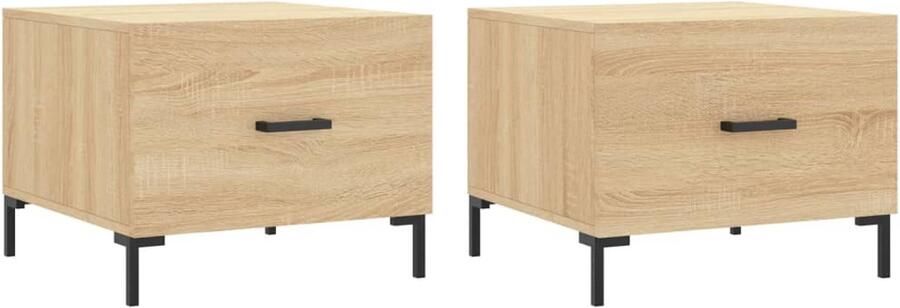 The Living Store Salontafels 2 st 50x50x40 cm bewerkt hout sonoma eikenkleurig Salontafel Bijzettafel Eiken Meubilair Salontafeltje Tv Stand