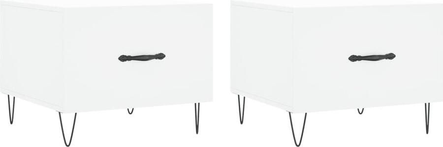 The Living Store Salontafels Trendy Bijzettafel met lade Stabiel hout en ijzer Wit 50 x 50 x 40 cm Set van 2 Salontafel Bijzettafel Houten Salontafel Wit Meubilair Woonaccessoires