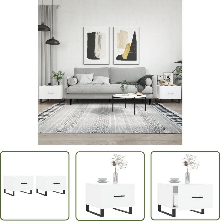 The Living Store Salontafels Trendy Bijzettafel met lade Stevig tafelblad Wit 50 x 50 x 40 cm Montage vereist 2 stuks Salontafel Bijzettafel Trendige Salontafel Houten Salontafel Wit Meubilair
