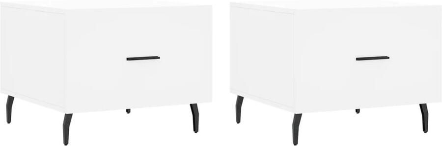 The Living Store Salontafels Trendy Wit Bewerkt Hout en IJzer 50 x 50 x 40 cm Lade Stevig Tafelblad IJzeren Poten Salontafel Bijzettafel Trendige Salontafel Salontafeltje Wit Meubilair