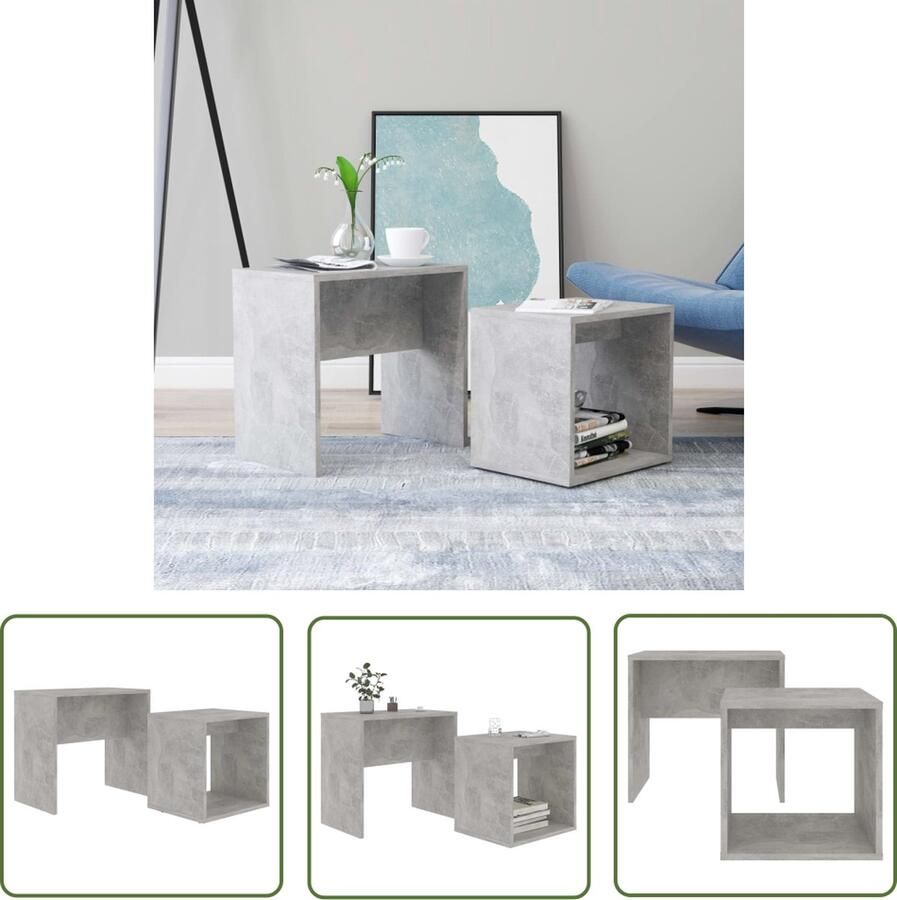 The Living Store Salontafelset Betongrijs 48 x 30 x 45 cm Ruimtebesparend Stabiel Salontafel Bijzettafel Koffietafel Betongrijs Houten Salontafel - Foto 2