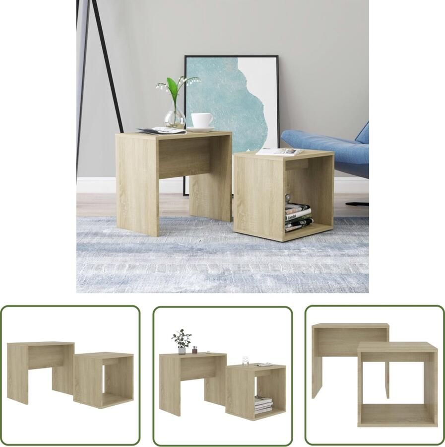 The Living Store Salontafelset Sonoma Eiken 2-delige tafeltjesset Ruimtebesparend 48 x 30 x 45 cm hoogwaardig spaanplaat Salontafel Bijzettafel Tv-meubel Houten Meubilair Sonomaplank - Foto 2