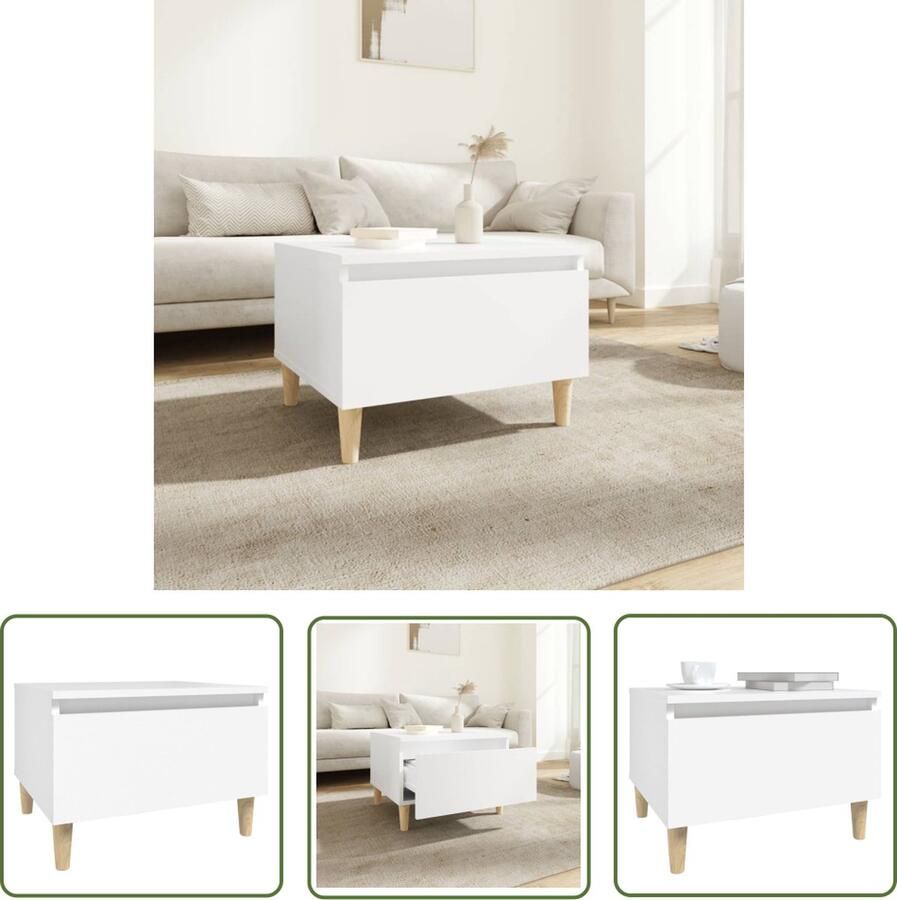 The Living Store Scandinavische bijzettafel Wit 50 x 46 x 35 cm Stevig bewerkt hout Scandinavisch Design Bijzettafel Salontafel Kleine Tafel Houtsoort - Foto 2