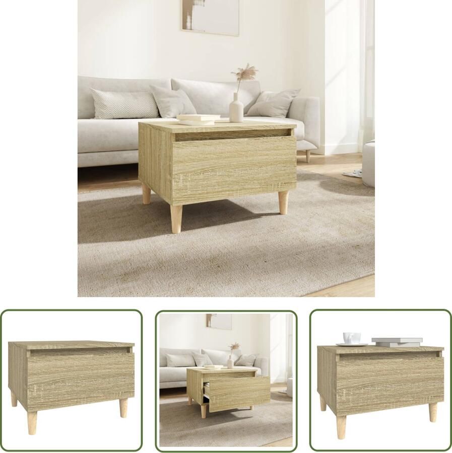 The Living Store Bijzettafel 50x46x35 cm bewerkt hout sonoma eikenkleurig Scandinavische Meubels Bijzettafel Salontafel Houtsoort Bewerkt Hout - Foto 2