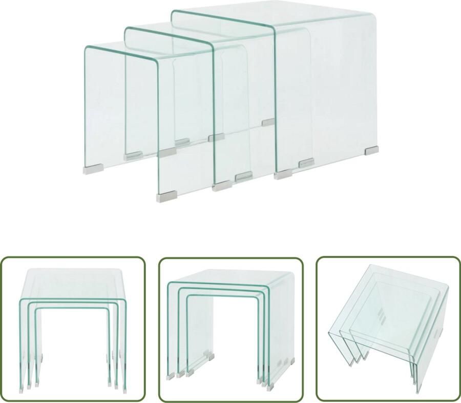 VidaXL Bijzettafel Set 3-delig Transparant Glas Bijzettafel Transparante Tafel Glazen Tafel Nesttafels Sidetable Coffee Table