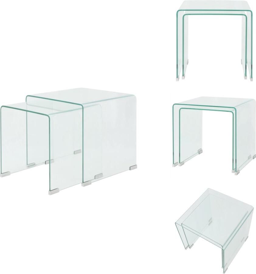 VidaXL Bijzettafel Set Bijzettafel Sets Bijzettafel Bijzettafels Bijzettafel set 2-dlg transparant gehard glas