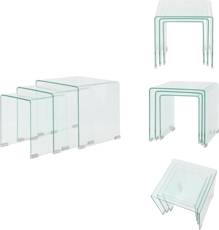 VidaXL Bijzettafelset transparant gehard veiligheidsglas 3-delig 42 x 42 x 41.5 cm 36 x 36 x 38.5 cm 30 x 30 x 36 cm 8 mm dikte glas Tafel