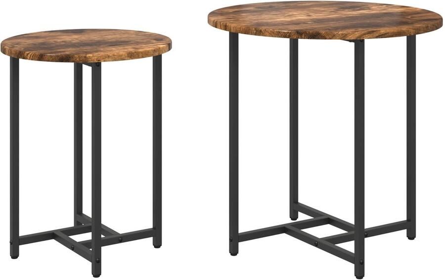VidaXL Bijzettafelset 2 pcs Gerookt eiken en zwart 50 x 50 x 50 cm - Foto 2