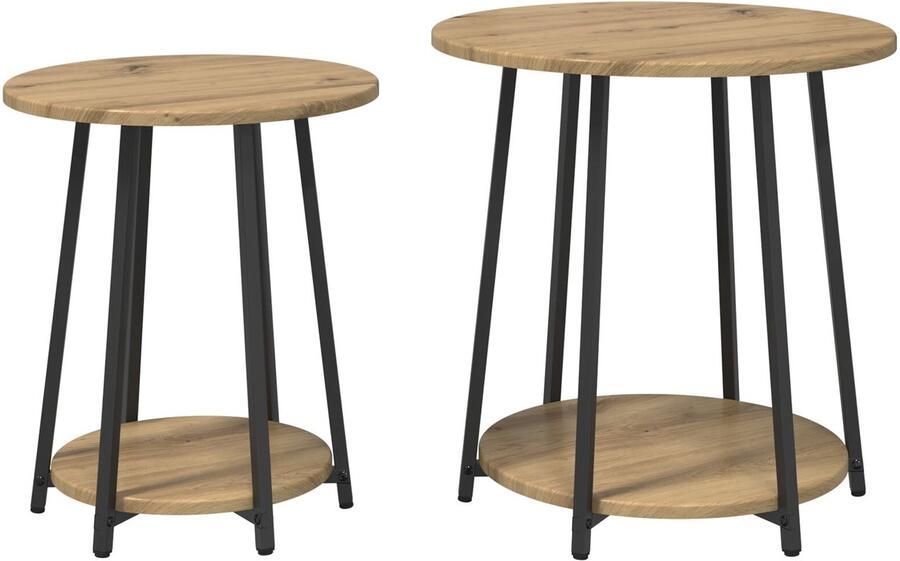 VidaXL Bijzettafel Set van 2 in Artisan Eiken met Houten en Metalen Onderstel - Foto 2