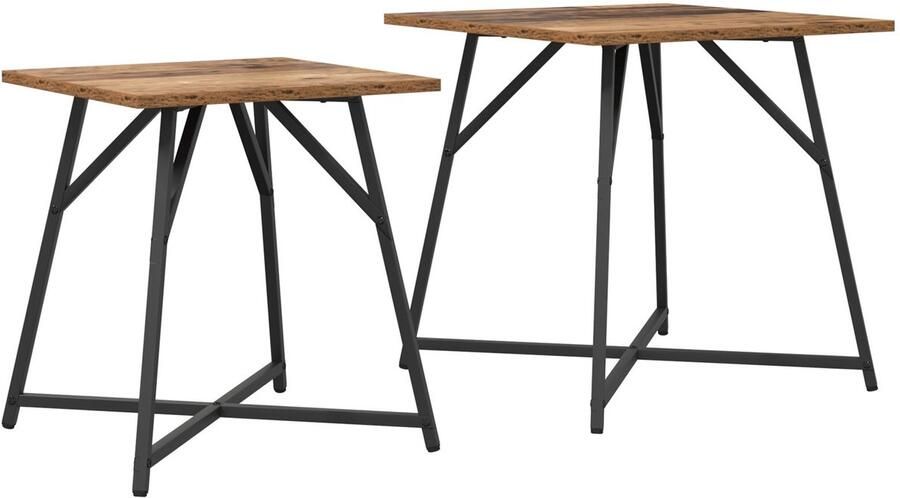 VidaXL Bijzettafel Set van 2 Oud Hout Geengineerd Hout en Metaal - Foto 2