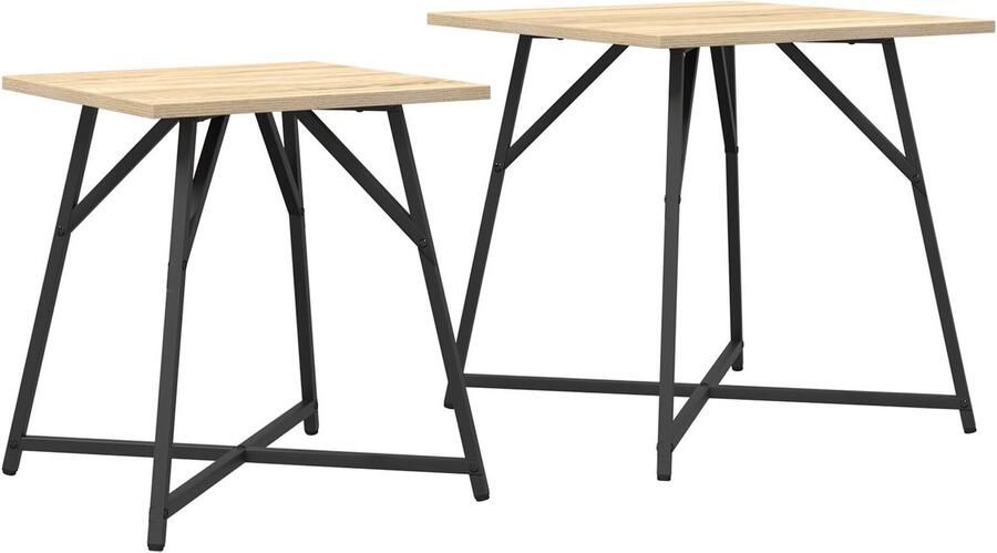 VidaXL Bijzettafelset 2 pcs Sonoma eiken en zwart 50 x 50 x 50 cm - Foto 2
