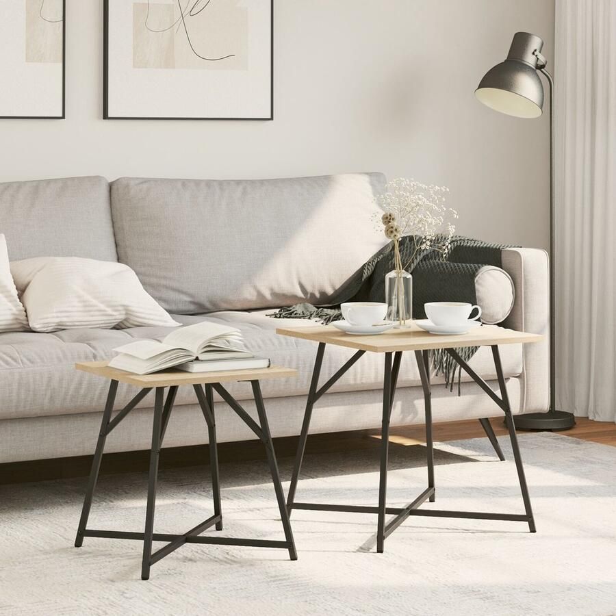 VidaXL Bijzettafelset 2 pcs Sonoma eiken en zwart 50 x 50 x 50 cm