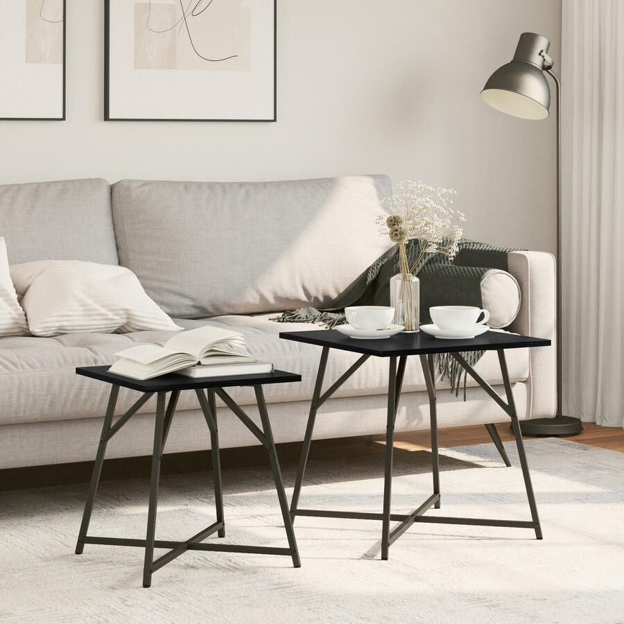 VidaXL Bijzettafelset 2 pcs Zwart eiken 50 x 50 x 50 cm