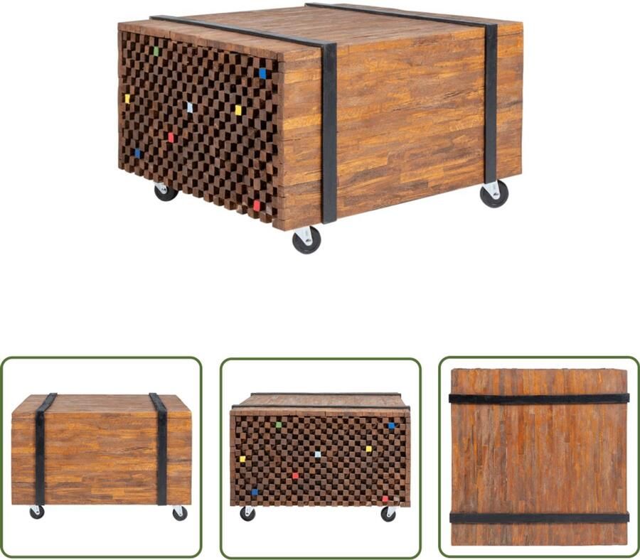 The Living Store Bijzettafel IndustriÃle Stijl Teakhout 60x60x38 cm Met 4 wielen Bijzettafel Teak Meubilair Industriele Stijl Vintage Tafellamp Woonaccessoires