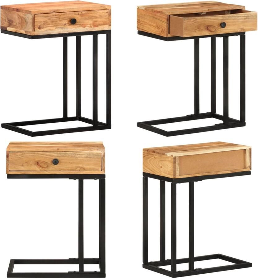 VidaXL Bijzettafel U-vormig 45x30x61 cm massief acaciahout Bijzettafel Bijzettafels Bijzettafeltje Bijzettafeltjes