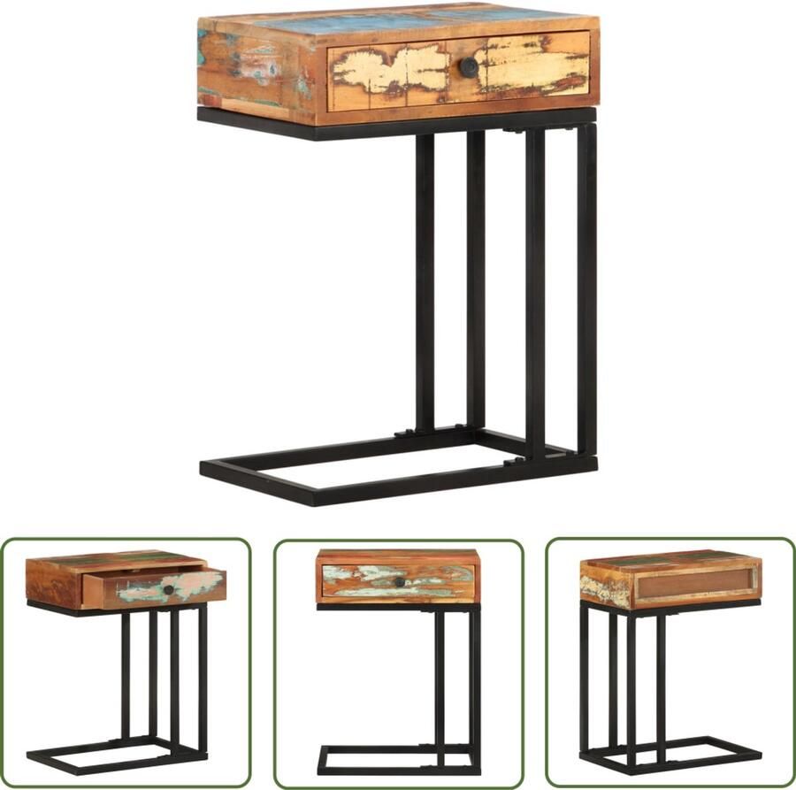 The Living Store Bijzettafel Massief gerecycled hout U-vorm 45 x 30 x 61 cm Uniek design Bijzettafel Salontafel Houten Bijzet Tafeltje Vintage Bijzettafel Industrieel Bijzettafel - Foto 3