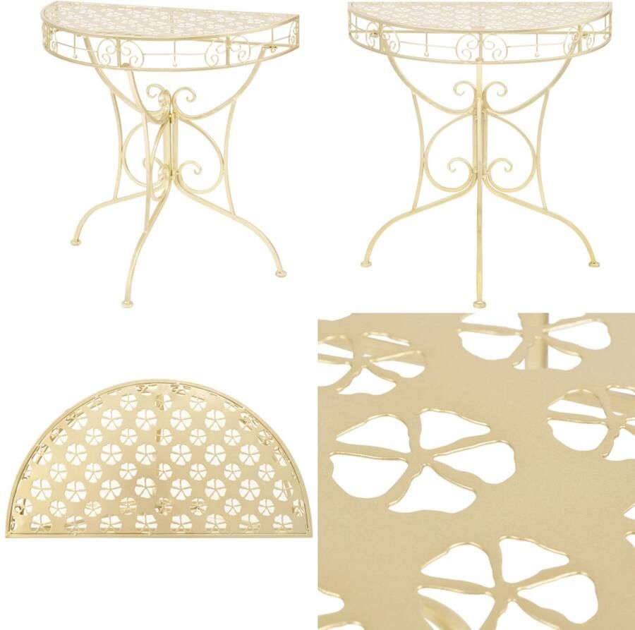 VidaXL Bijzettafel vintage stijl half rond 72x36x74 cm metaal goud Bijzettafel Bijzettafels Salontafel Salontafels