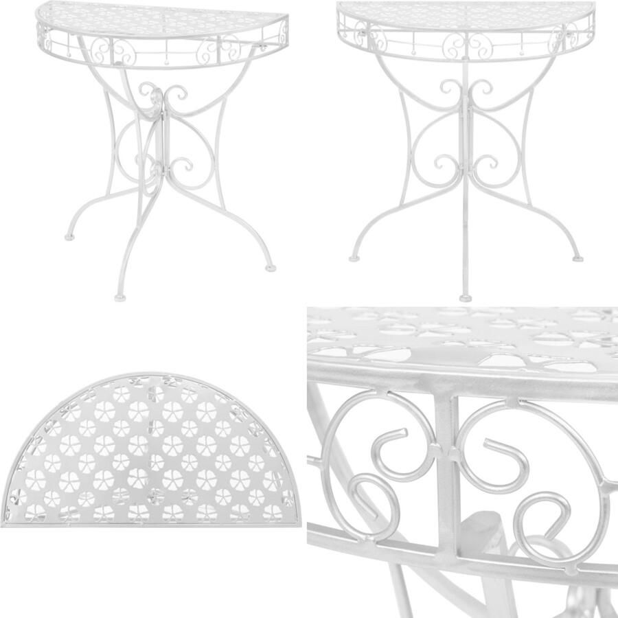 VidaXL Bijzettafel vintage stijl half rond 72x36x74 cm metaal zilver Bijzettafel Bijzettafels Salontafel Salontafels