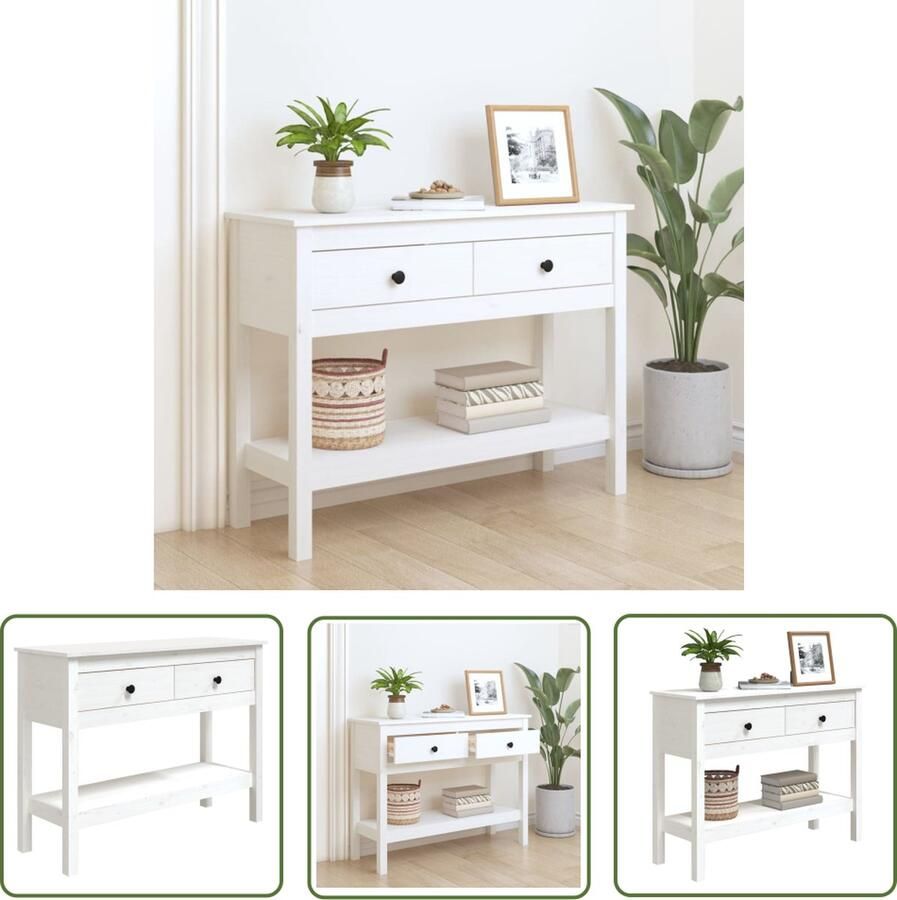 The Living Store Wandtafel Klassiek Massief Grenenhout 100 x 35 x 75 cm Wit Wandtafel Bijzettafel Salontafel Grenoble Hout Vintage - Foto 2