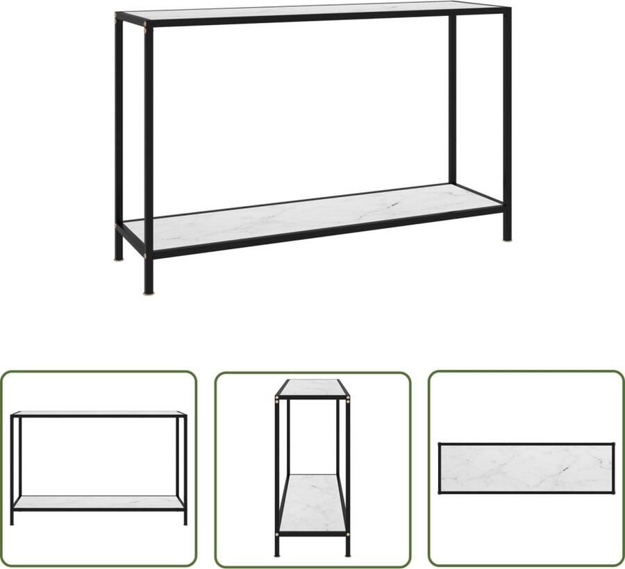 The Living Store Wandtafel Bijzettafel 120 x 35 x 75 cm Gehard glas en gepoedercoat staal Met marmeren textuur Montage vereist Wandtafel Bijzettafel Salontafel Glazen Tafeltje Witte Tafel - Foto 2
