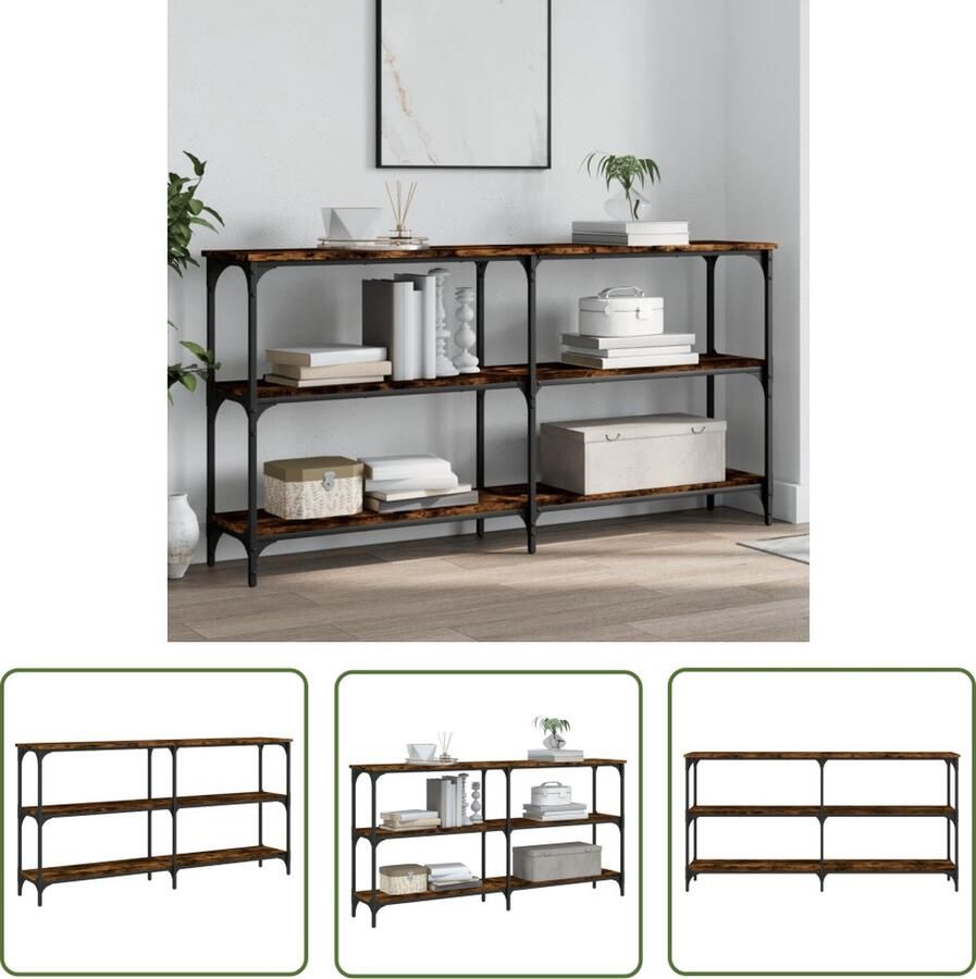 The Living Store Wandtafel 150x29x75 cm bewerkt hout gerookt eikenkleurig Wandtafel Bijzettafel Consool Tafel Houten Tafel Industrieel Design