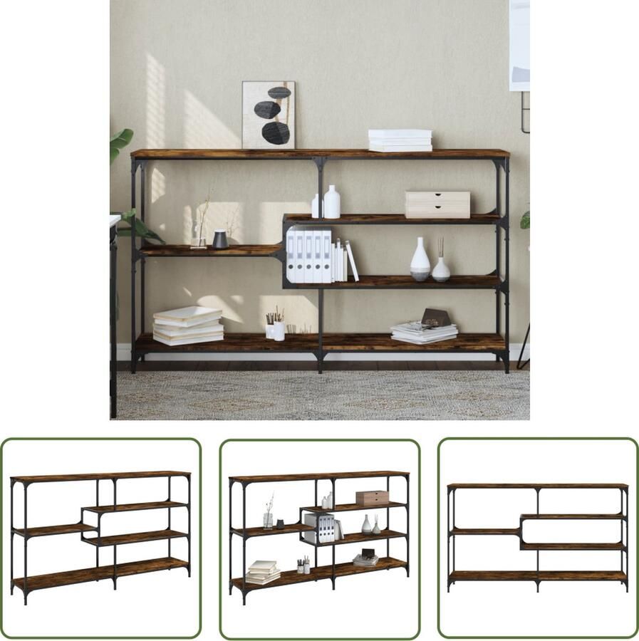 The Living Store Wandtafel Gerookt eiken 160 x 32 x 95 cm Verstelbare poten Wandtafel Bijzettafel Console Tafel Houten Tafel Industrieel Design