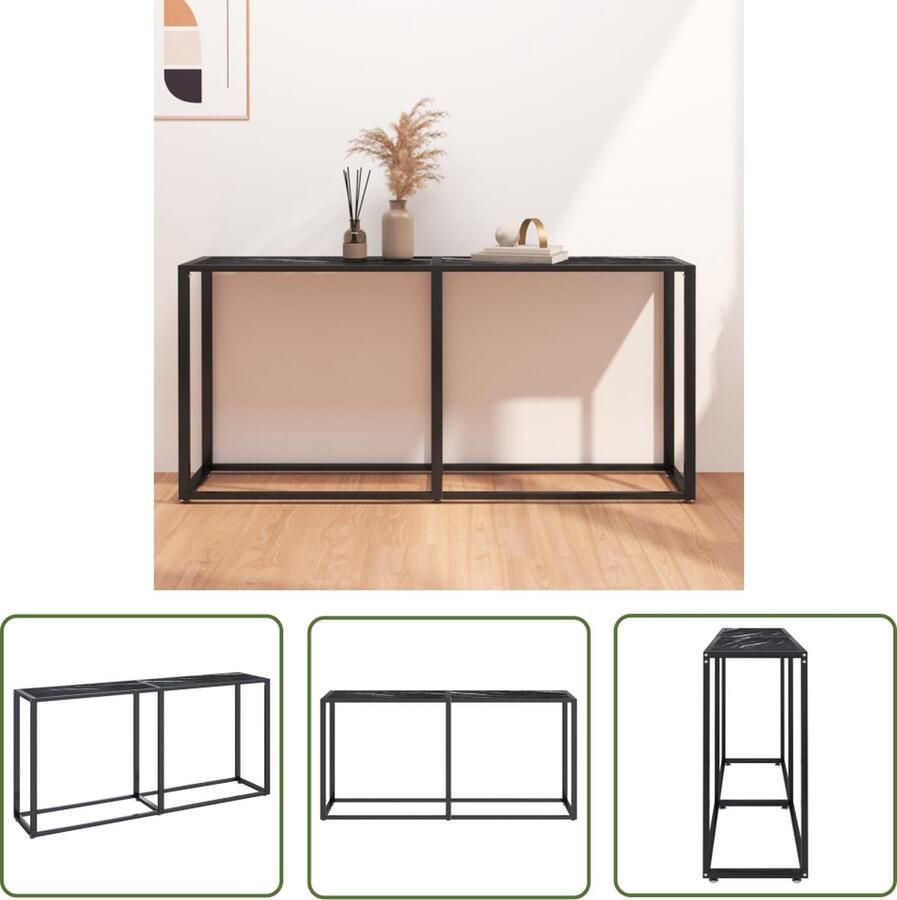 The Living Store wandtafel zwartmarmer gehard glas en gepoedercoat staal 160 x 35 x 75.5 cm Wandtafel Bijzettafel Salontafel Designmeubel Industriële Stijl - Foto 2