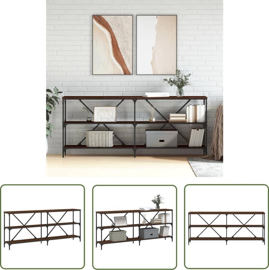 The Living Store Wandtafel Bruin Bewerkt Hout en IJzer 180 x 30 x 75 cm Stevig en Elegant Wandtafel Bijzettafel Houten Tafellaar Vintage Kast Entreetafel