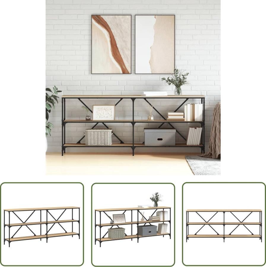 The Living Store Wandtafel 180x30x75 cm bewerkt hout en ijzer sonoma eikenkleur Wandtafel Bijzettafel Salontafel Houten Tafel Metalen Tafel