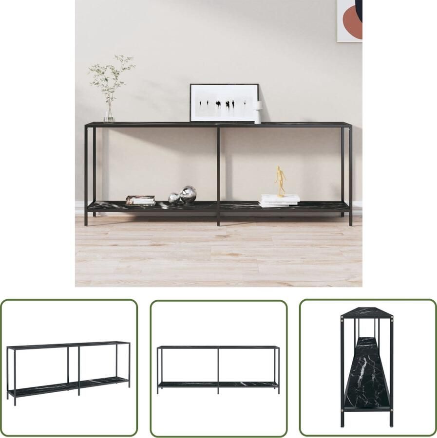 The Living Store Wandtafel Bijzettafel 200 x 35 x 75.5 cm Zwart Wandtafel Bijzettafel Zwarte Tafel Glazen Tafel Industriële Tafel - Foto 2
