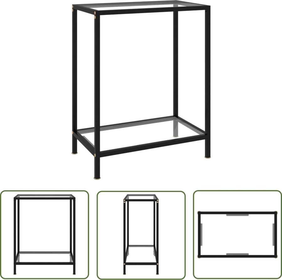 The Living Store Wandtafel Transparant en zwart glas 60x35x75 cm Extra opbergruimte Wandtafel Bijzettafel Salontafel Glazen Tafel Zwarte Tafel - Foto 2